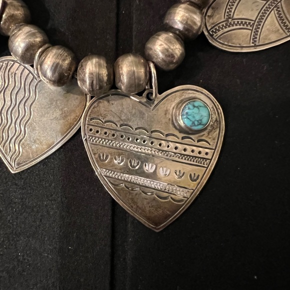 Vintage Don Lucas 11 Hearts  Turquoise & Sterling Silver Necklace - Picture 7 of 8
